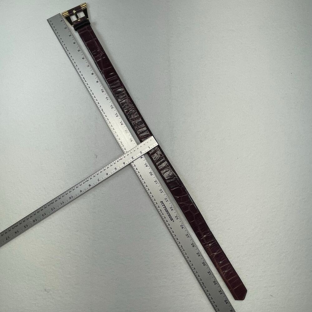 Vintage Mobwife Statement Leather Belt Burgundy Croc Embossed Gold Buckle S/M - Picture 7 of 9